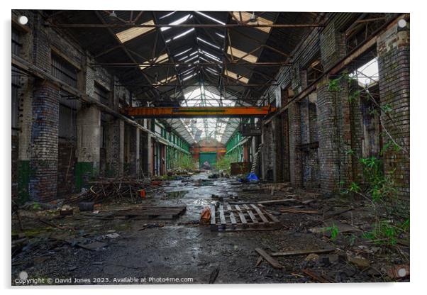 Abandoned warehouse with overhead crane Acrylic by David Jones