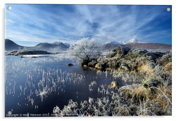 Hoar Frost on Lochan Nah Achlaise Acrylic by Peter Paterson