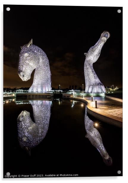 The Kelpies at Night, Falkirk, Scotland Acrylic by Fraser Duff