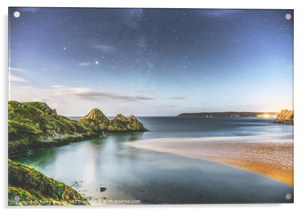 Star Trails over Three Cliffs Bay, Gower, South Wales Acrylic by Terry Brooks