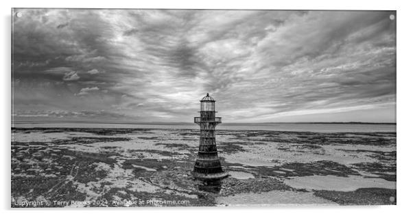 Whiteford Lighthouse Dramatic Black and White Acrylic by Terry Brooks