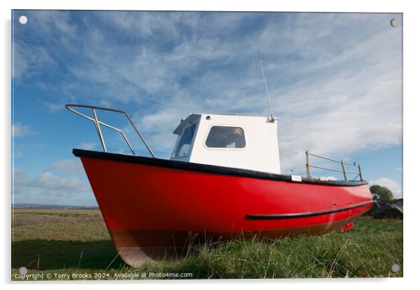Old Red Boat Penclawdd Gower Acrylic by Terry Brooks