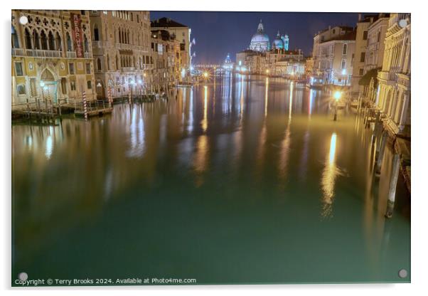 Grand Canal Venice Italy at Night Acrylic by Terry Brooks