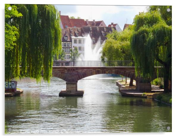 Strasbourg River, Bridge and Fountain Acrylic by Terry Brooks