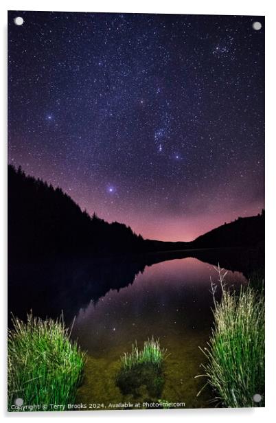Llyn Brianne and Orion Celestial Reflections Acrylic by Terry Brooks