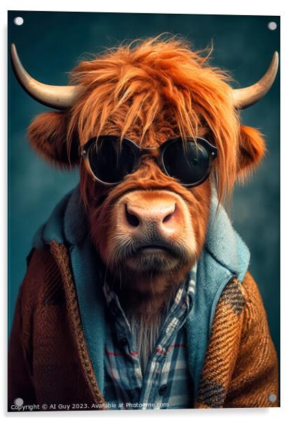 Hipster Highland Cow 2 Acrylic by Craig Doogan Digital Art