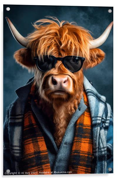 Hipster Highland Cow 3 Acrylic by Craig Doogan Digital Art