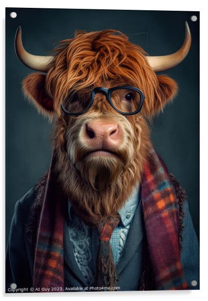 Hipster Highland Cow 1 Acrylic by Craig Doogan Digital Art