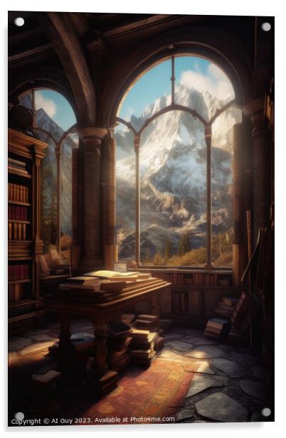 Library Mountains AI Art Wall Fantasy Acrylic by Craig Doogan Digital Art