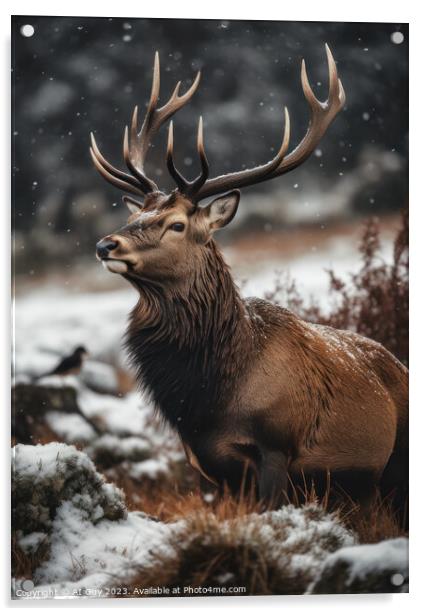 Deer Stag in the Snow Acrylic by Craig Doogan Digital Art