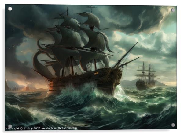 Ship on Stormy Sea Acrylic by Craig Doogan Digital Art