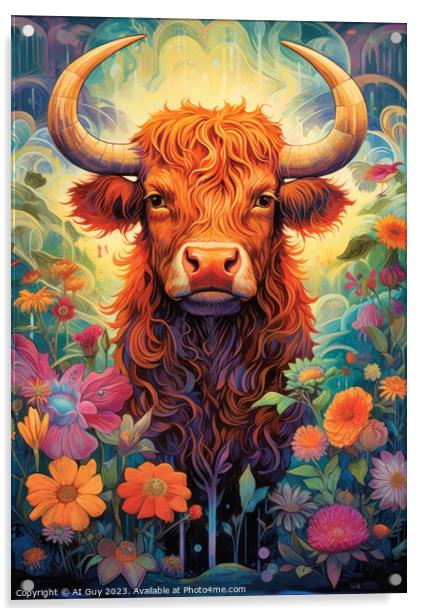 Highland Cow Digital Painting Acrylic by Craig Doogan Digital Art