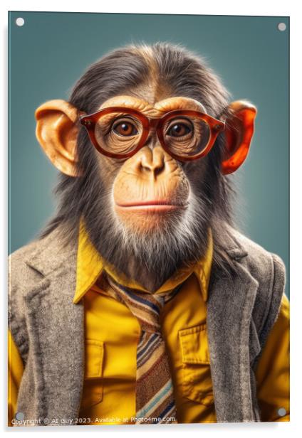 Comical Hipster Chimp Digital Painting Acrylic by Craig Doogan Digital Art