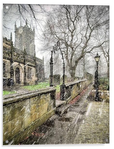 Sleet Storm at St Mary's Church  Acrylic by Peter Lewis