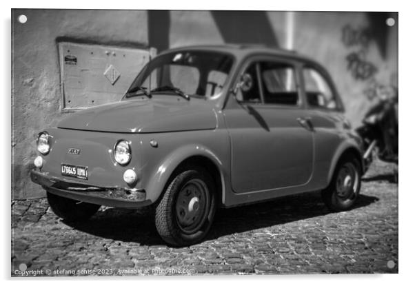 Old FIAT Cinquecento Black and White Acrylic by Stefano Senise