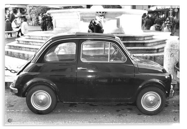 Vintage FIAT 500 on Rome street in black and white Acrylic by Stefano Senise