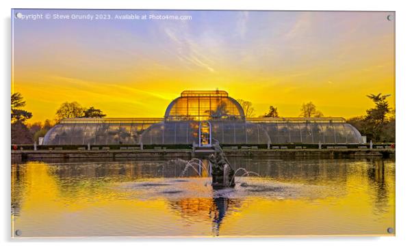 Sunset through the Palm House at Kew Gardens Acrylic by Steve Grundy