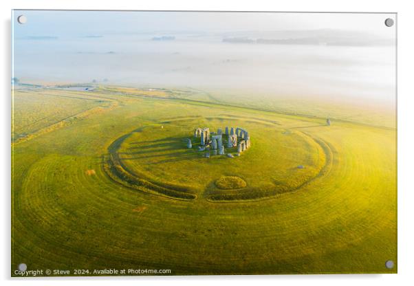 Aerial View of Stonehenge During Summer Solstice Sunrise, Wiltshire, UK Acrylic by Steve 