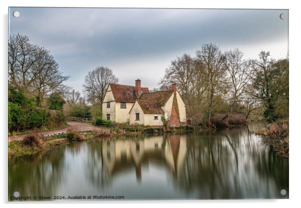 Reflection of Willy Lott's Cottage in the River Stour, Flatford, East Bergholt, Suffolk Acrylic by Steve 