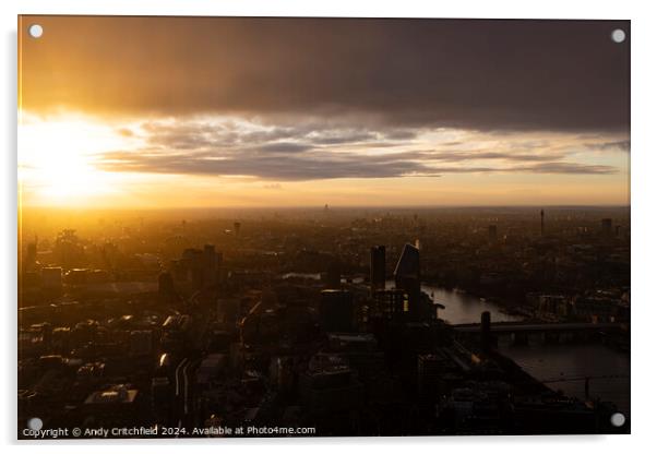 Bright Sunset over London and The River Thames Acrylic by Andy Critchfield