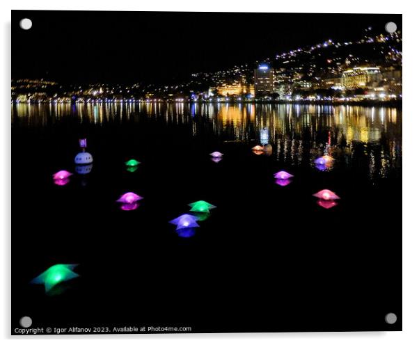Floating Lights On The Lake Geneva Acrylic by Igor Alifanov
