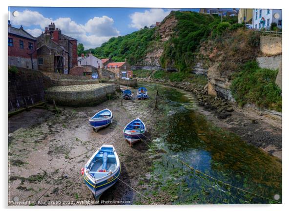 Staithes Harbour at low tide Acrylic by Paul Grubb