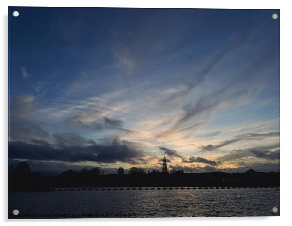 River silhouette sunset Acrylic by Charles Powell