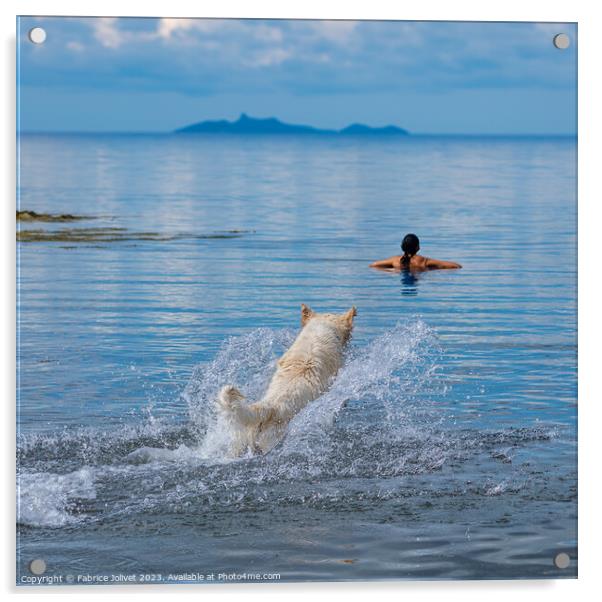 'Canine Joy: Seaside Frolic' Acrylic by Fabrice Jolivet