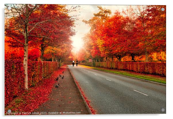 Vibrant Autumnal Roadway Vignette Acrylic by Fabrice Jolivet