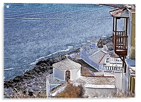 Churches and sea, Skopelos Acrylic by Paul Boizot