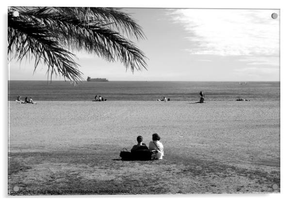 On the beach, Malaga, monochrome  Acrylic by Paul Boizot
