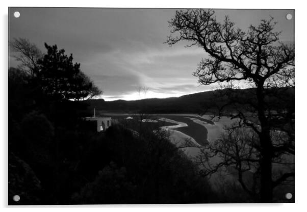 Dawn at Portmeirion 1, monochrome Acrylic by Paul Boizot