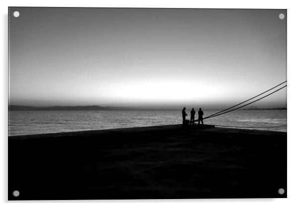 Dawn ferrymen, Kos Town 1, monochrome Acrylic by Paul Boizot