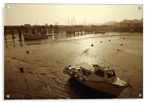 Bridlington harbour, low tide, sepia Acrylic by Paul Boizot