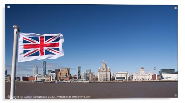 Union Jack on Liverpool sky line  Acrylic by Lesley Carruthers