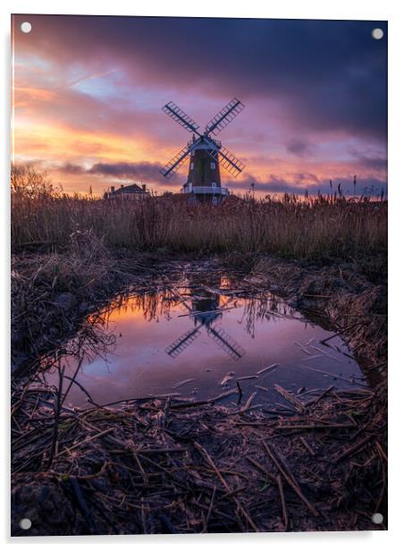Cley Windmill reflection  Acrylic by Bryn Ditheridge