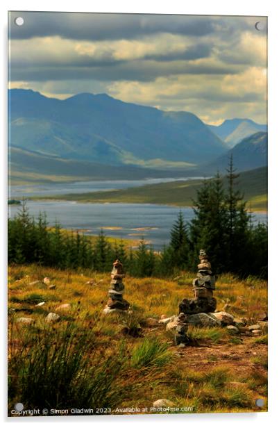 Stone Stacks at The 5 Sisters of Kintail Acrylic by Simon Gladwin