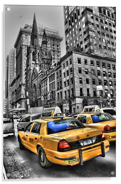 Yellow Cabs Outside Tiffanys Acrylic by Simon Gladwin