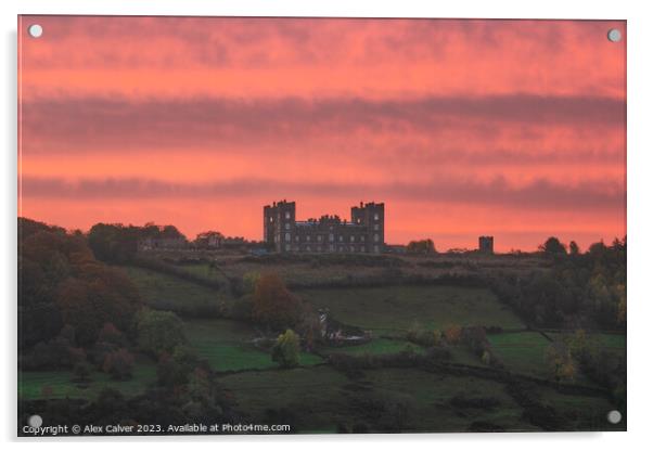 Derbyshire Castle Fiery Sunrise Acrylic by Alex Calver