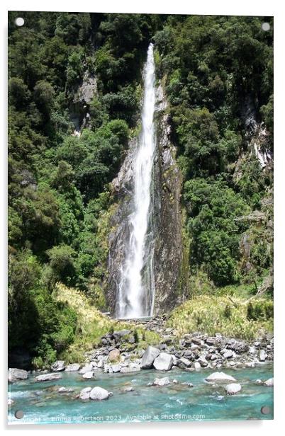 Thunder Creek Falls, New Zealand Acrylic by Emma Robertson