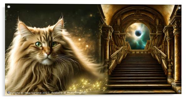 Mystic guardian cat  Acrylic by Jitka Saniova