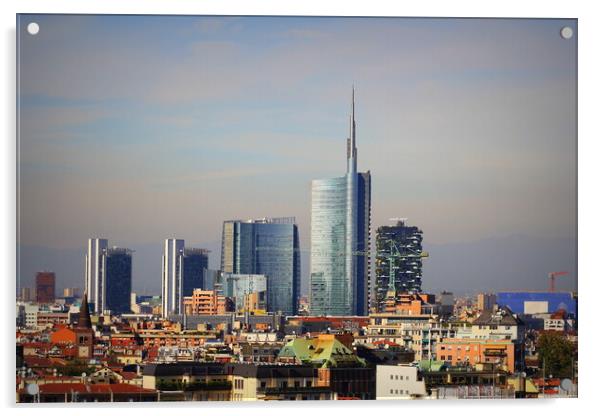 Milan skyline with modern skyscrapers in Porto Nuovo business district, Italy. Panorama of Milano city for background Acrylic by Virginija Vaidakaviciene
