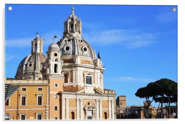 Church Santa Maria di Loreto at Trajan Forum in Rome, Italy. Acrylic by Virginija Vaidakaviciene