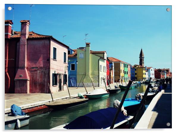 Street with colorful buildings in Burano island, Venice, Italy Acrylic by Virginija Vaidakaviciene