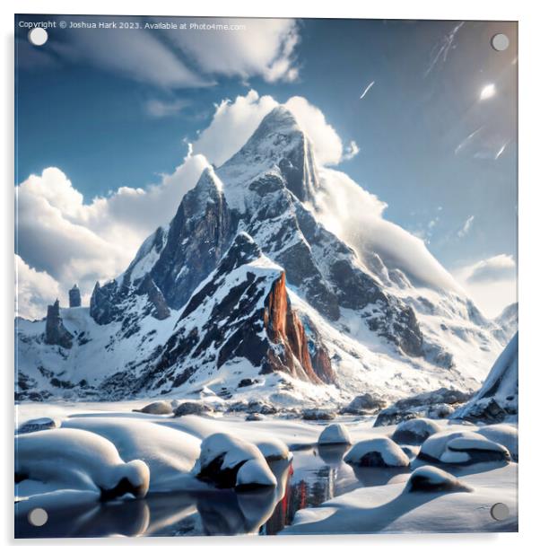 AI Snowy Rock Mountain Acrylic by Joshua Hark