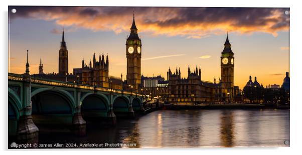 Big Ben At Sunset London  Acrylic by James Allen