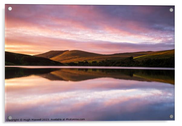Sunrise at Glenbuck Loch in Ayrshire, Scotland. Acrylic by Hugh Maxwell