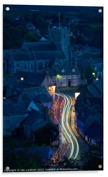 Street scene at Corfe in Dorset at night Acrylic by Iain Lockhart