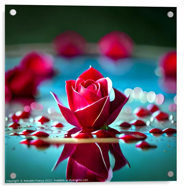 Flowers Pink Beauty Colors Lake Water Sky Moon Valentine's Day Love Acrylic by Reinaldo França