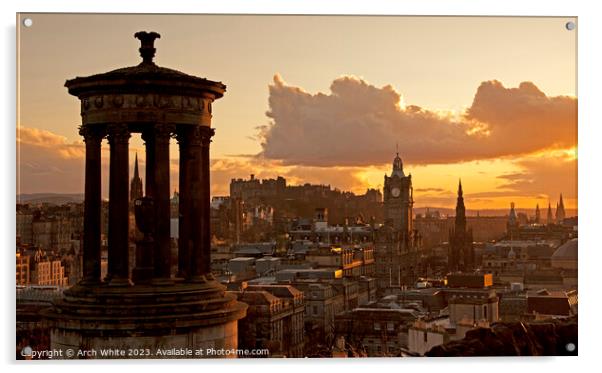 Sunset over Edinburgh city centre, Scotland, UK Acrylic by Arch White